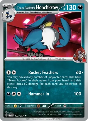 Team Rocket's Honchkrow 127/217 Rare, Ascended Heroes Pokémon TCG card