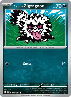 Galarian Zigzagoon 130/217 Common, Ascended Heroes Pokémon TCG card