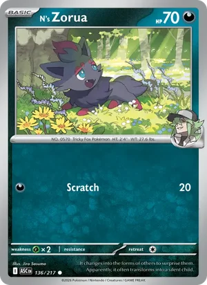 N's Zorua 136/217 Common, Ascended Heroes Pokémon TCG card