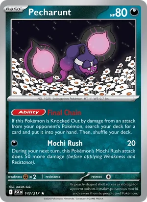 Pecharunt 143/217 Rare, Ascended Heroes Pokémon TCG card