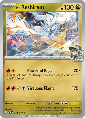 N's Reshiram 154/217 Rare, Ascended Heroes Pokémon TCG card