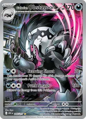 Galarian Obstagoon 245/217 Illustration Rare, Ascended Heroes Pokémon TCG card