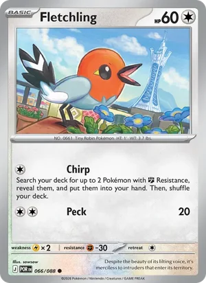 Fletchling 066/088 Common, Perfect Order Pokémon TCG card