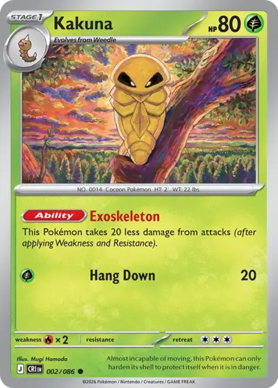 Kakuna 002/086 Common, Chaos Rising Pokémon TCG card