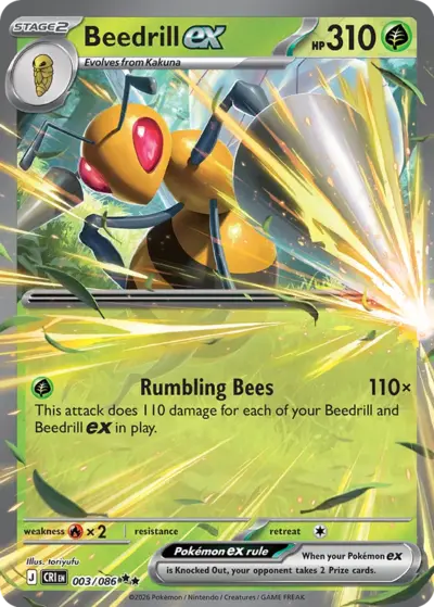 Beedrill ex 003/086 Double Rare, Chaos Rising Pokémon TCG card