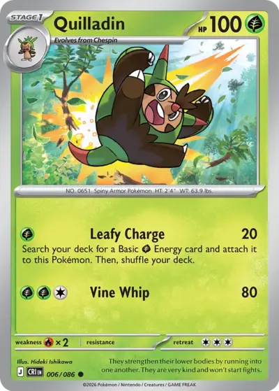 Quilladin 006/086 Common, Chaos Rising Pokémon TCG card