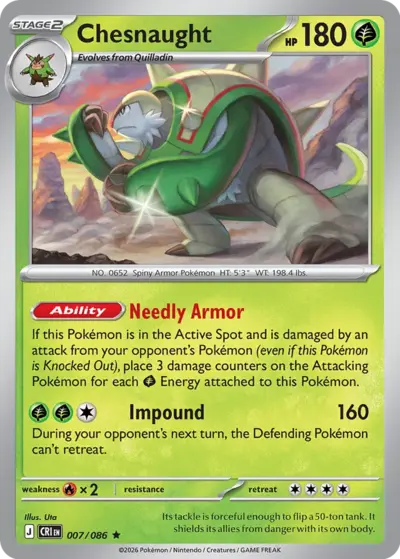 Chesnaught 007/086 Rare, Chaos Rising Pokémon TCG card