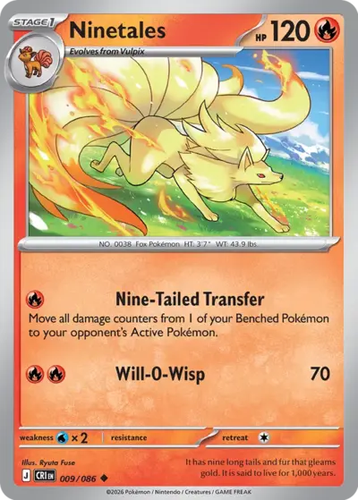 Ninetales 009/086 Uncommon, Chaos Rising Pokémon TCG card