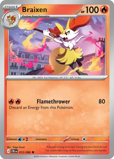 Braixen 012/086 Common, Chaos Rising Pokémon TCG card