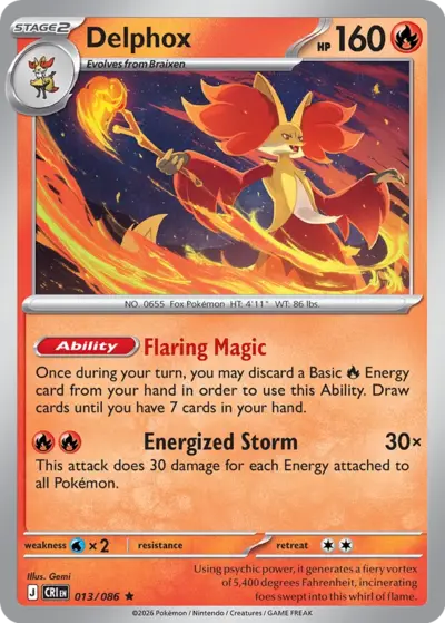 Delphox 013/086 Rare, Chaos Rising Pokémon TCG card