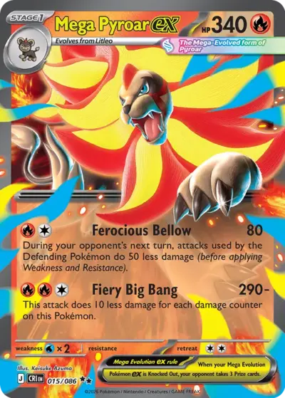 Mega Pyroar ex 015/086 Double Rare, Chaos Rising Pokémon TCG card