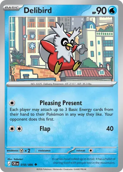 Delibird 018/086 Uncommon, Chaos Rising Pokémon TCG card