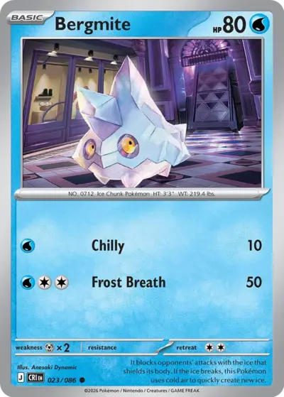 Bergmite 023/086 Common, Chaos Rising Pokémon TCG card