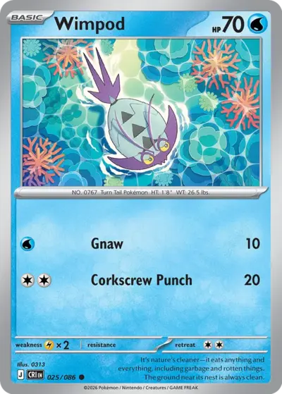 Wimpod 025/086 Common, Chaos Rising Pokémon TCG card