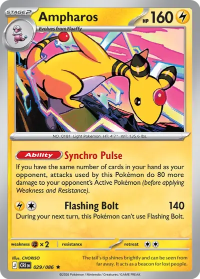 Ampharos 029/086 Rare, Chaos Rising Pokémon TCG card