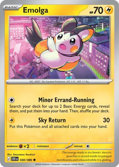 Emolga 030/086 Common, Chaos Rising Pokémon TCG card