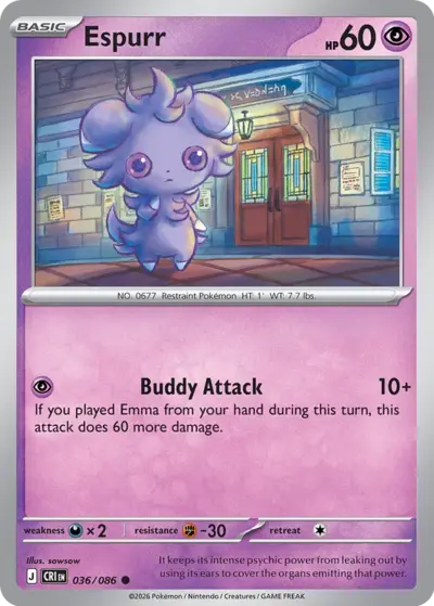Espurr 036/086 Common, Chaos Rising Pokémon TCG card