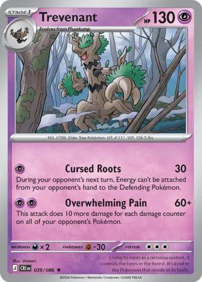 Trevenant 039/086 Rare, Chaos Rising Pokémon TCG card