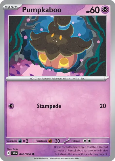 Pumpkaboo 040/086 Common, Chaos Rising Pokémon TCG card