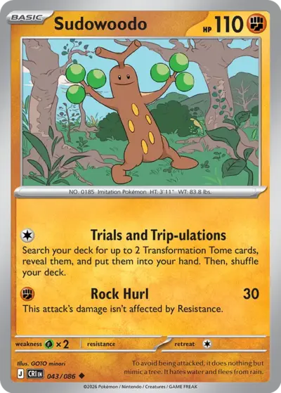 Sudowoodo 043/086 Uncommon, Chaos Rising Pokémon TCG card