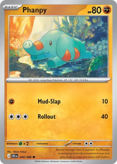 Phanpy 044/086 Common, Chaos Rising Pokémon TCG card