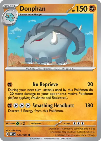 Donphan 045/086 Common, Chaos Rising Pokémon TCG card