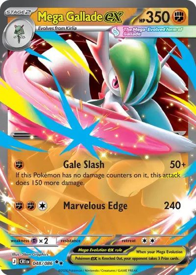 Mega Gallade ex 048/086 Double Rare, Chaos Rising Pokémon TCG card