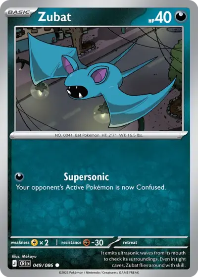 Zubat 049/086 Common, Chaos Rising Pokémon TCG card