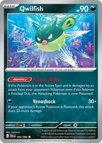 Qwilfish 052/086 Common, Chaos Rising Pokémon TCG card