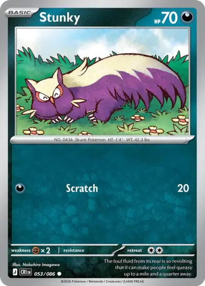 Stunky 053/086 Common, Chaos Rising Pokémon TCG card
