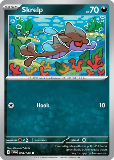 Skrelp 058/086 Common, Chaos Rising Pokémon TCG card