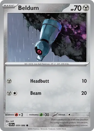 Beldum 059/086 Common, Chaos Rising Pokémon TCG card