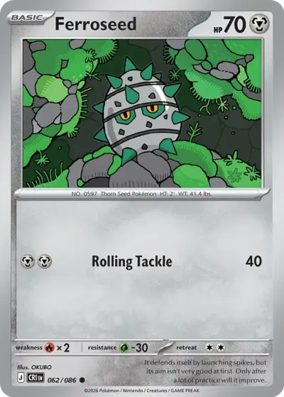 Ferroseed 062/086 Common, Chaos Rising Pokémon TCG card