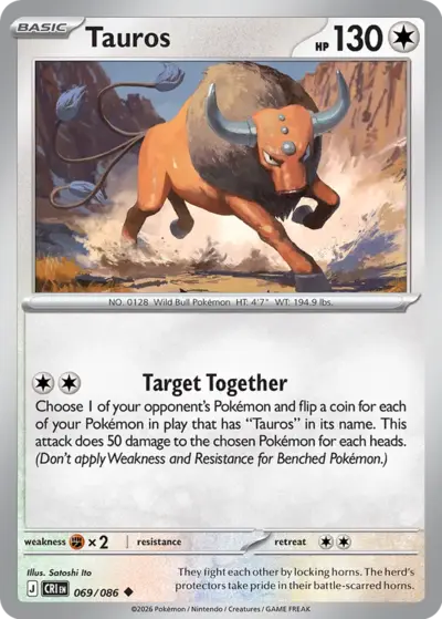 Tauros 069/086 Uncommon, Chaos Rising Pokémon TCG card