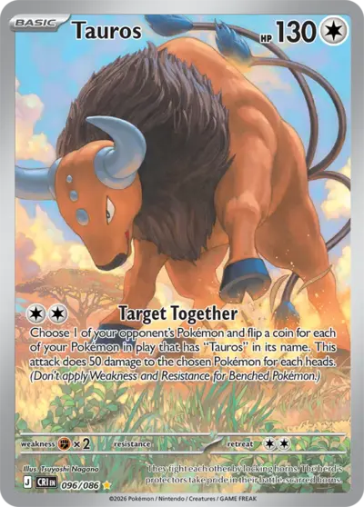 Tauros 096/086 Illustration Rare, Chaos Rising Pokémon TCG card