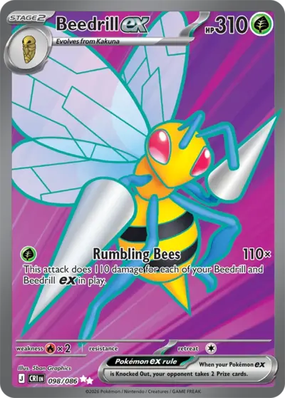 Beedrill ex 098/086 Ultra Rare, Chaos Rising Pokémon TCG card
