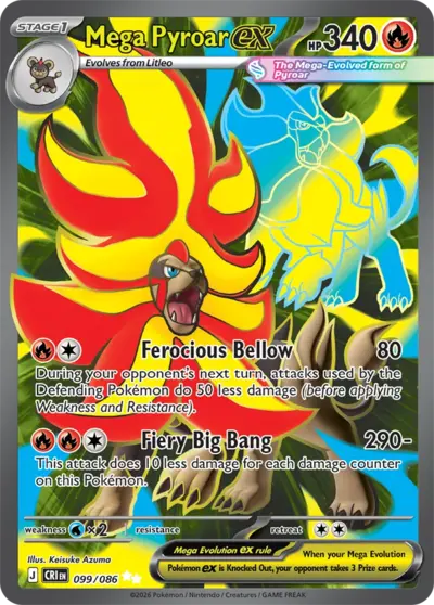 Mega Pyroar ex 099/086 Ultra Rare, Chaos Rising Pokémon TCG card