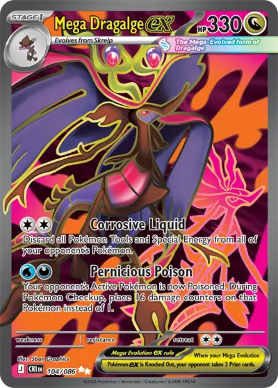 Mega Dragalge ex 104/086 Ultra Rare, Chaos Rising Pokémon TCG card