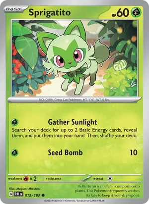 Sprigatito 012/193 Common, Paldea Evolved Pokémon TCG card