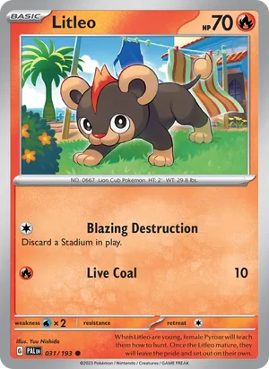 Litleo 031/193 Common, Paldea Evolved Pokémon TCG card