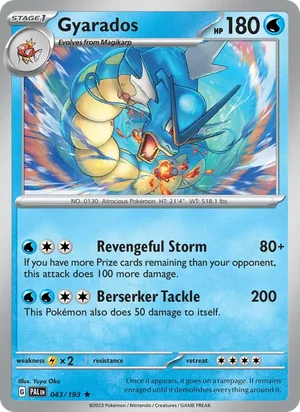 Gyarados 043/193 Rare, Paldea Evolved Pokémon TCG card