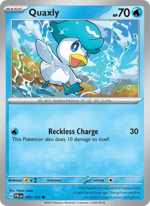 Quaxly 050/193 Common, Paldea Evolved Pokémon TCG card