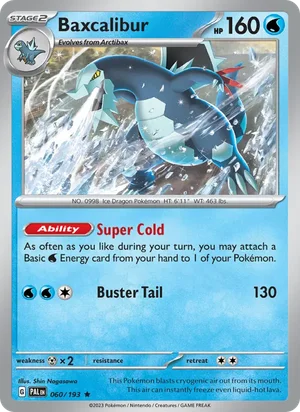Baxcalibur 060/193 Rare, Paldea Evolved Pokémon TCG card