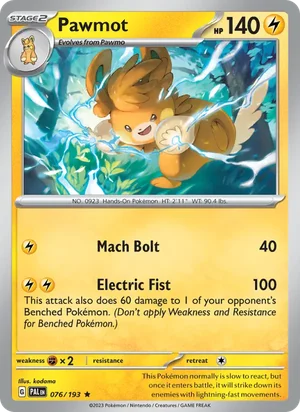 Pawmot 076/193 Rare, Paldea Evolved Pokémon TCG card