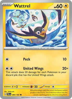 Wattrel 080/193 Common, Paldea Evolved Pokémon TCG card