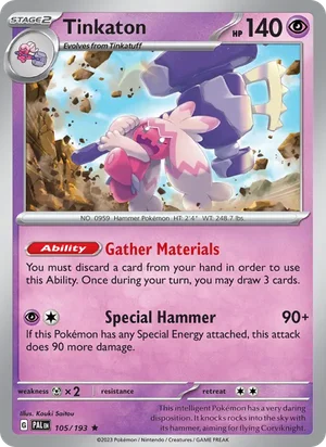 Tinkaton 105/193 Rare, Paldea Evolved Pokémon TCG card