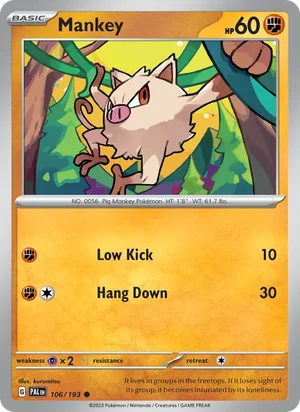 Mankey 106/193 Common, Paldea Evolved Pokémon TCG card
