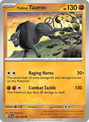 Paldean Tauros 108/193 Uncommon, Paldea Evolved Pokémon TCG card