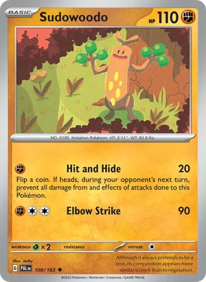 Sudowoodo 109/193 Uncommon, Paldea Evolved Pokémon TCG card