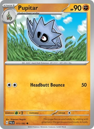 Pupitar 111/193 Uncommon, Paldea Evolved Pokémon TCG card
